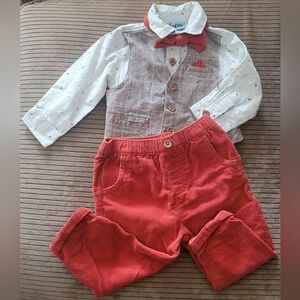 Charming Red Orange and White Baby Outfit with Bow Tie